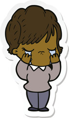 sticker of a cartoon woman crying