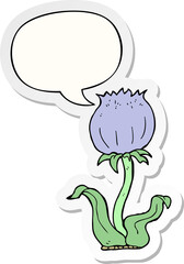 cartoon wild flower and speech bubble sticker