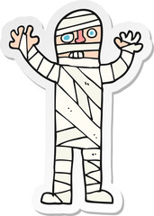 sticker of a cartoon bandaged mummy