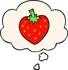 cartoon strawberry and thought bubble in comic book style