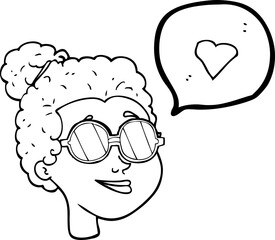 speech bubble cartoon woman wearing spectacles