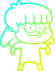 cold gradient line drawing cartoon smiling woman