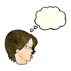 cartoon female face with thought bubble