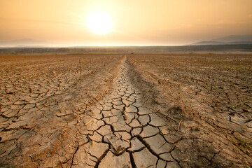 Canal middle agricultural dry by drought and heatwave on summer. water crisis and water stress on...