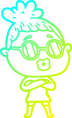 cold gradient line drawing cartoon woman wearing spectacles