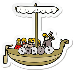Obraz na płótnie Canvas sticker of a cartoon vikings sailing