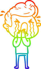 rainbow gradient line drawing cartoon crying man