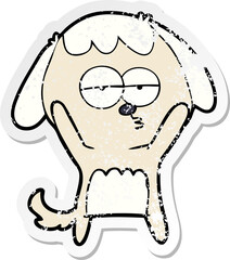 distressed sticker of a cartoon bored dog
