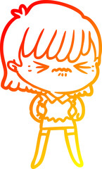 warm gradient line drawing annoyed cartoon girl