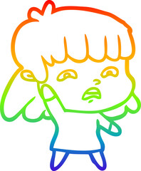 rainbow gradient line drawing cartoon worried woman