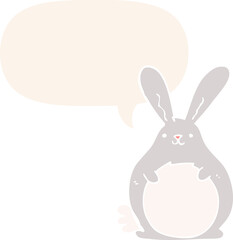 cartoon rabbit and speech bubble in retro style