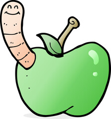 cartoon apple with worm