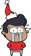 line drawing of a crying man wearing santa hat
