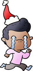 gradient cartoon of a man crying wearing santa hat