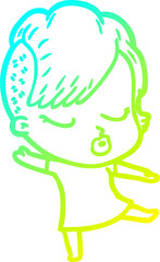 cold gradient line drawing cartoon pretty hipster girl
