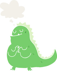 cartoon dinosaur and thought bubble in retro style