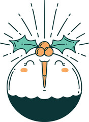 traditional tattoo style singing christmas pudding