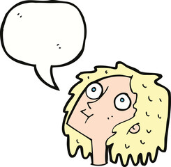 cartoon staring woman with speech bubble