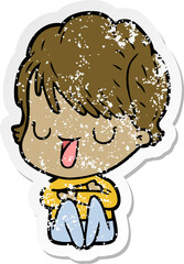 distressed sticker of a cartoon woman talking