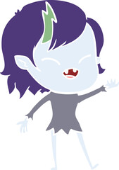 flat color style cartoon laughing vampire girl