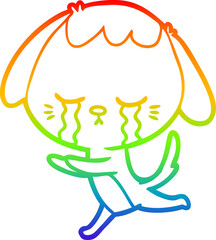 rainbow gradient line drawing cartoon crying dog