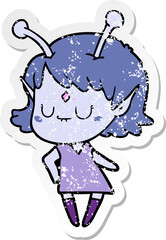distressed sticker of a cartoon alien girl