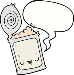 cartoon canned food and speech bubble