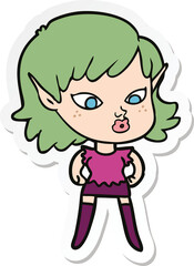 sticker of a pretty cartoon elf girl