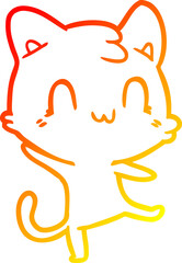 warm gradient line drawing cartoon happy cat