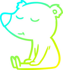 cold gradient line drawing happy cartoon bear sitting