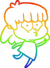 rainbow gradient line drawing cartoon whistling girl