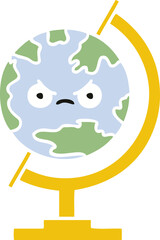 flat color retro cartoon globe of the world