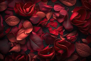 texture of red rose petals scattered on the surface. ai generative