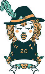 human bard character with natural 20 dice roll illustration