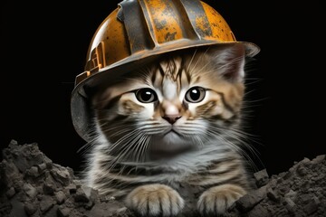 cat in a builders helmet. ai generative