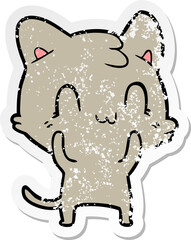 distressed sticker of a cartoon happy cat