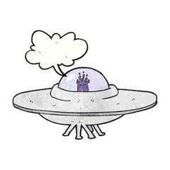 speech bubble textured cartoon flying saucer