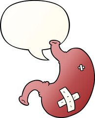 cartoon stomach and speech bubble in smooth gradient style