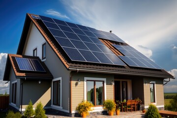 Fototapeta premium constructed homes with solar panels on the roof. ai generative