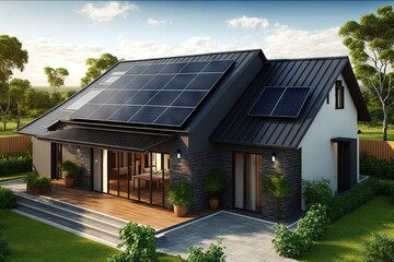 newly constructed homes with solar panels on the roof. ai generative