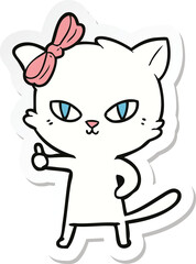 sticker of a cute cartoon cat giving thumbs up symbol