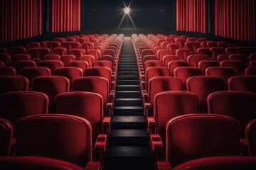 rows of red chairs in a cinema. ai generative