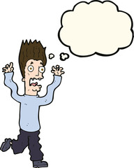 cartoon terrified man with thought bubble