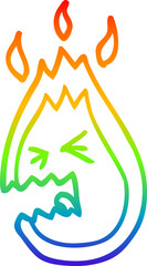 rainbow gradient line drawing cartoon screaming flame