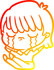 warm gradient line drawing cartoon woman crying