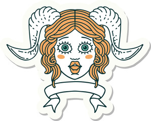 tiefling character face with scroll banner sticker