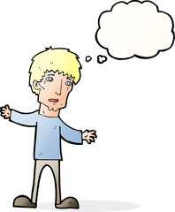 cartoon worried man with thought bubble