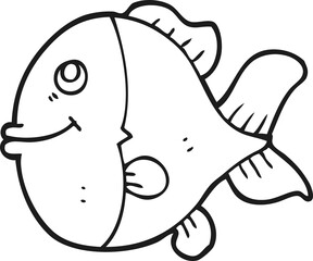 black and white cartoon fish