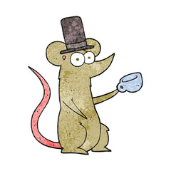 textured cartoon mouse with cup and top hat