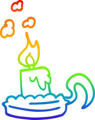 rainbow gradient line drawing cartoon candle in candleholder